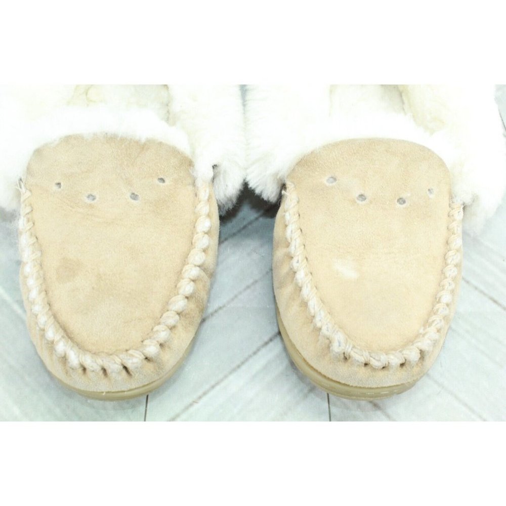 LL Bean Brown Suede Wicked Good Shearling Lined Moccasin Slippers 7 M - Picture 9 of 10